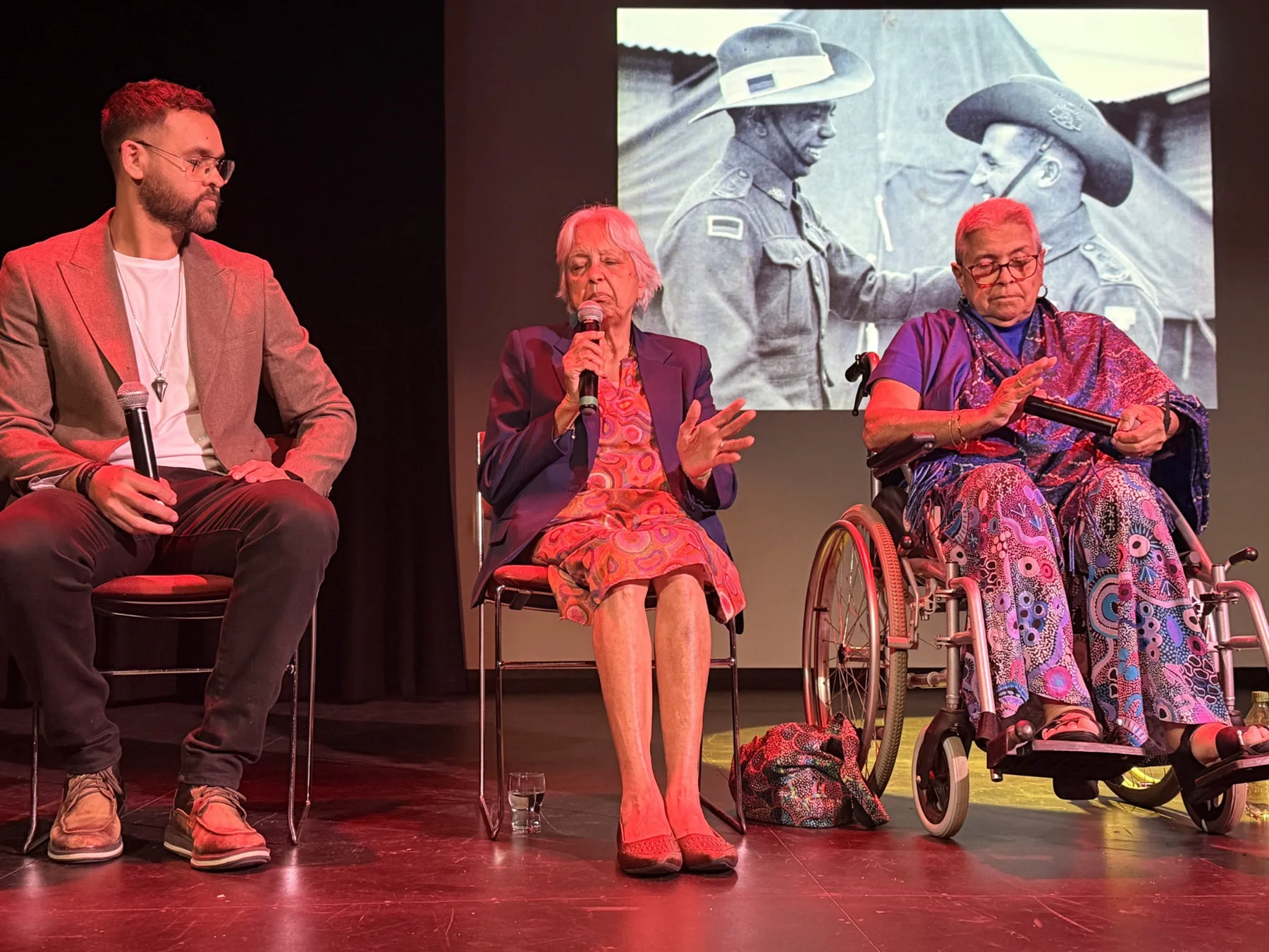 James Saunders on stage with family